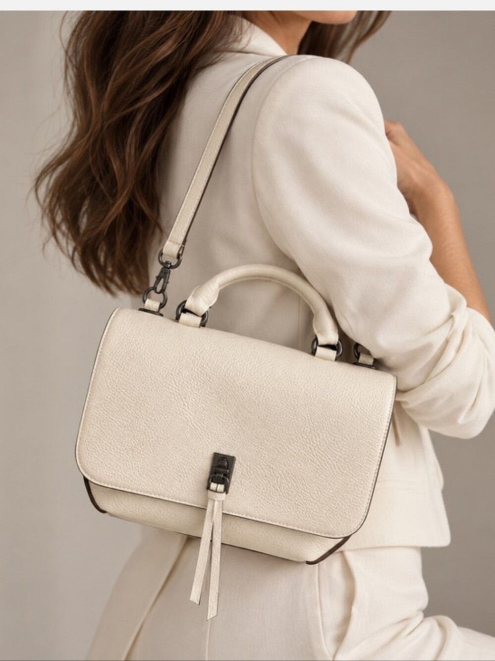 Rebecca Minkoff Cream Pebbled Leather Crossbody Bag